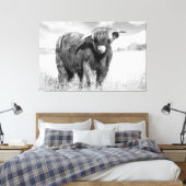 Hoogland koe tong zwart-wit canvas afdruk (Insitu (Slaapkamer))