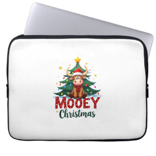 Hoogland Koe Vaars Kerstman Hoed Mooey Kerstboom Laptop Sleeve