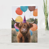 Hoogland Koe Verjaardag Ballonnen Kaart (Voorkant)