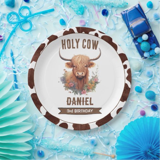 Hoogland Koe Verjaardag Papieren Bordje (Feest)