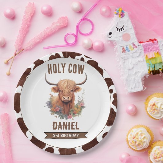 Hoogland Koe Verjaardag Papieren Bordje (Feest)