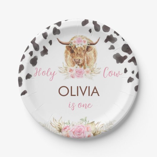 Hoogland Koe Verjaardag Papieren Bordje (Voorkant)