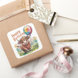 Hoogland Koe Verjaardag Vierkante Sticker