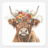 Hoogland Koe Vierkante Sticker (Voorkant)