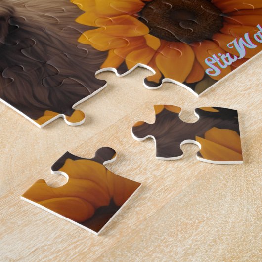 Hoogland koe Zonnebloem met Kalf Puzzel Legpuzzel (Zijkant)