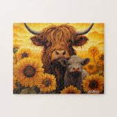 Hoogland koe Zonnebloem met Kalf Puzzel Legpuzzel (Horizontaal)