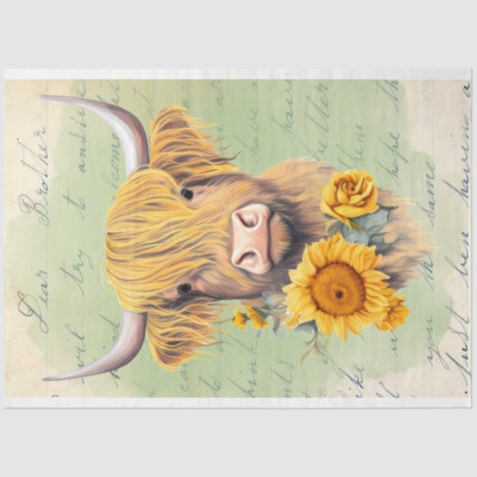 Hoogland Koe Zonnebloemen 1 Decoupage papier (Voorkant)