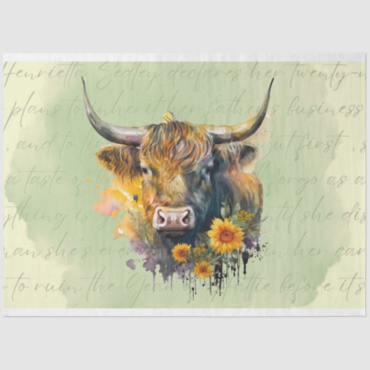 Hoogland Koe Zonnebloemen 2 Decoupage papier (Voorkant)