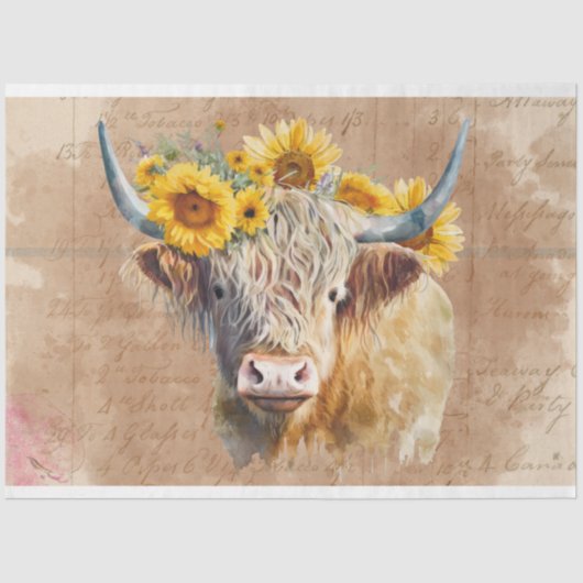 Hoogland Koe Zonnebloemen 5 Decoupage papier (Voorkant)