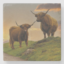 Hoogland Koeien op zonsondergang Stenen Onderzetter