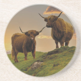 Hoogland Koeien op zonsondergang Zandsteen Onderzetter