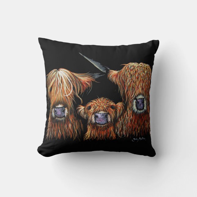 Hoogland Koeien "We 3 Coos on Black" Pillow-kussen Kussen (Voorkant)