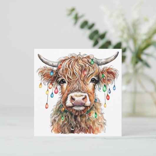 Hoogland Kortharige Koe Wenskaart Feestdagenkaart (Staand voorkant)