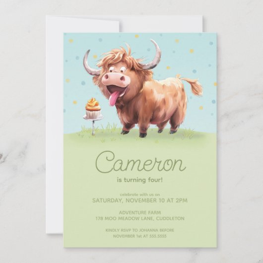 Hoogland miniatuur koe kind verjaardagsviering kaart (Voorkant)