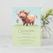 Hoogland miniatuur koe kind verjaardagsviering kaart (Staand voorkant)