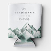 Hoogland | Waterverf berg bruiloft favor Blikjeskoeler (Voorkant)