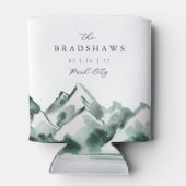 Hoogland | Waterverf berg bruiloft favor Blikjeskoeler (Achterkant)