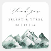 hoogland | Waterverf Mountain Wedding Dank u Vierkante Sticker (Voorkant)