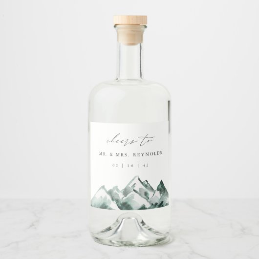 hoogland | Waterverf Mountain Wedding Likeurfles Etiket (Voorkant)