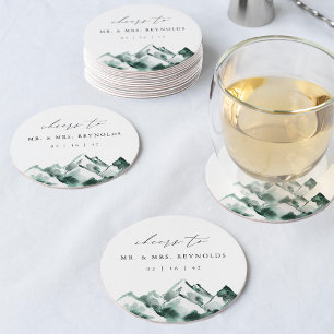 hoogland   Waterverf Mountain Wedding Ronde Kartonnen Onderzetter
