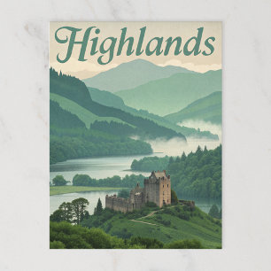  Hooglanden Misty Loch & Castle Briefkaart