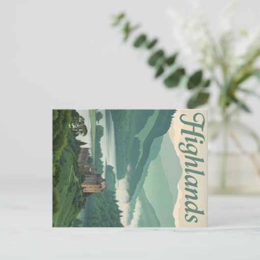  Hooglanden Misty Loch & Castle Briefkaart (Staand voorkant)