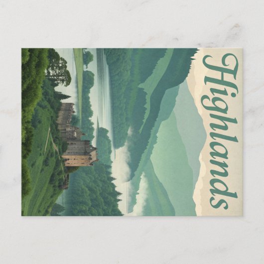  Hooglanden Misty Loch & Castle Briefkaart (Voorkant)