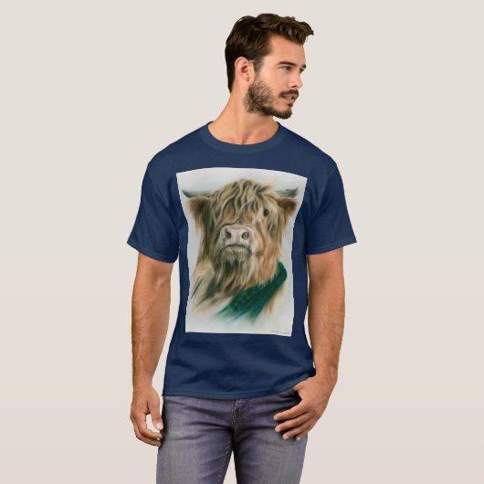 Hooglandenkool met blauw en groen geplakt T-shirt (Voorkant volledig)
