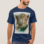 Hooglandenkool met blauw en groen geplakt T-shirt (Voorkant)