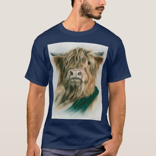 Hooglandenkool met blauw en groen geplakt T-shirt (Voorkant)