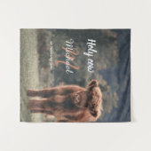 Hooglanderkalf monogram eerste verjaardagsfeestje wandkleed (Voorkant (horizontaal))