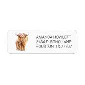 Hooglanders Koe met Baby Aquarel Etiket (Voorkant)