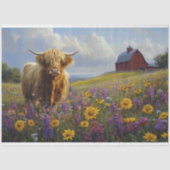 Hooglanders Paarse Gele Wilde Bloemen Decoupage Tissuepapier (Voorkant)