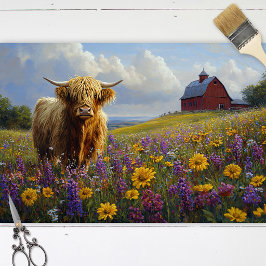 Hooglanders Paarse Gele Wilde Bloemen Decoupage Tissuepapier