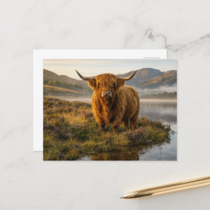 Hooglanders Schotse Hooglanden Nevelig Loch Zonsop Briefkaart