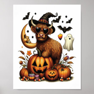 Hooglanderskoe op Pompoen Halloween Poster