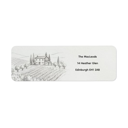 Hooglandkasteel schets retouradreslabel etiket (Voorkant)
