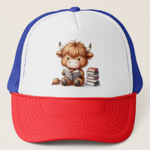 Hooglandkoe die boeken leest trucker pet