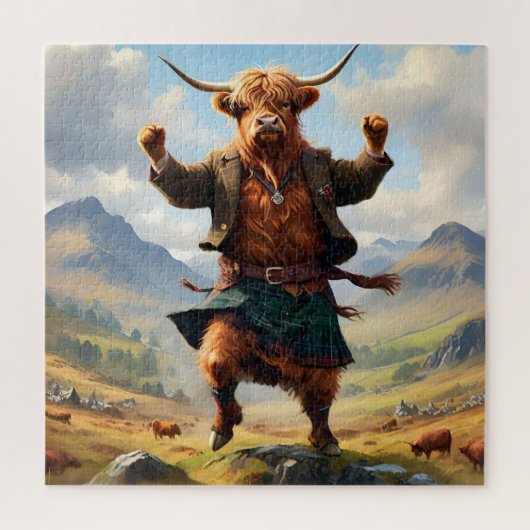 Hooglandkoe die de Highland Fling danst, Legpuzzel (Verticaal)