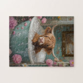 Hooglandkoe in bloem badkuip legpuzzel (Horizontaal)