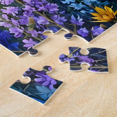 Hooglandkoe in bloemendal landschap legpuzzel (Zijkant)