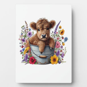 Hooglandkoe in bloemenemmer Png, Schattig Fotoplaat