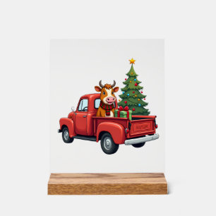 Hooglandkoe in Truck Farm Boer Kerst koe Ca Acryl Bord