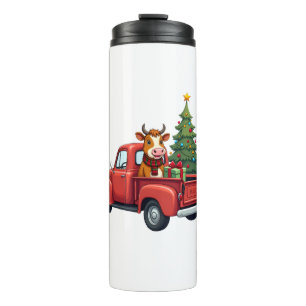Hooglandkoe in Truck Farm Boer Kerst koe Ca Thermosbeker