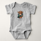 Hooglandkoe met Duncan Tartan Sjaal Romper (Voorkant)