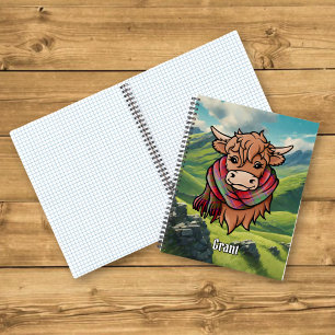 Hooglandkoe met Grant Tartan Sjaal Notitieboek