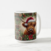 Hooglandkoe met kerstmuts koffiemok (Voorkant rechts)