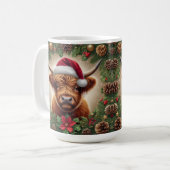 Hooglandkoe met kerstmuts koffiemok (Voorkant links)