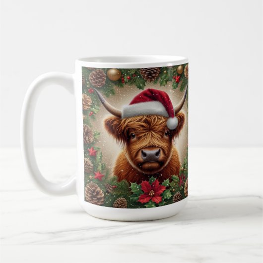 Hooglandkoe met kerstmuts koffiemok (Links)