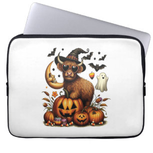 Hooglandkoe op Pompoen Halloween Laptop Sleeve